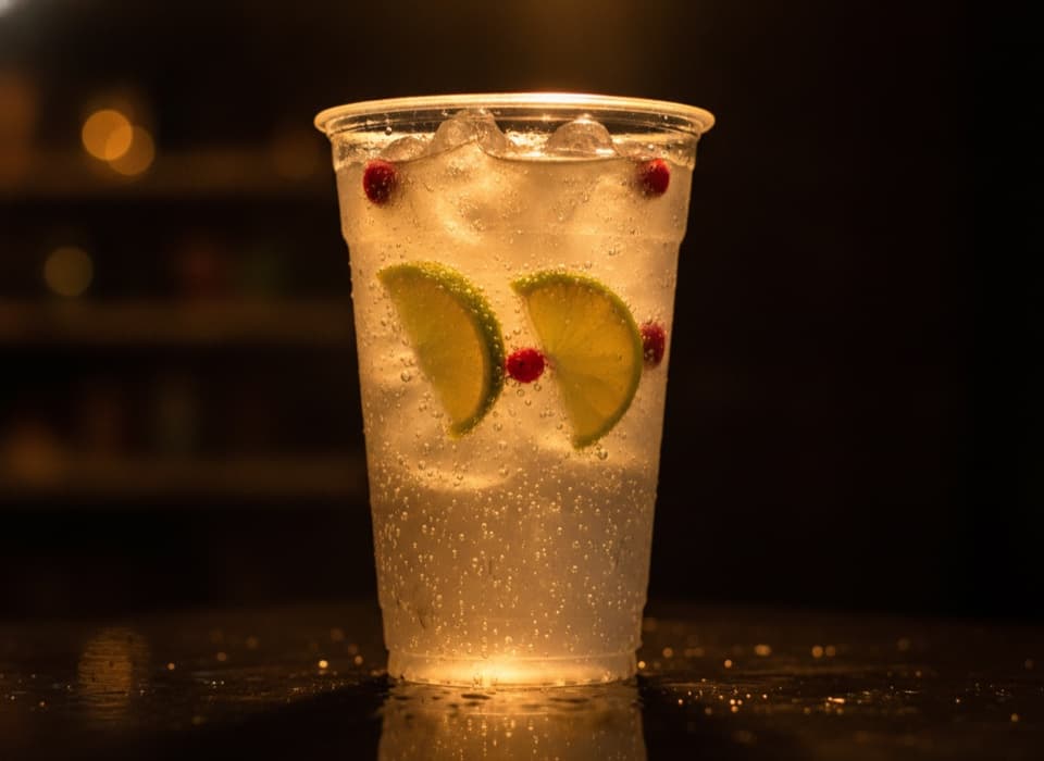 Copão de gin com tônica, limão e frutas vermelhas